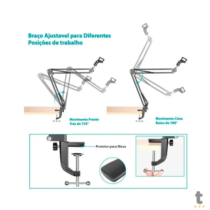 Suporte de Mesa Articulado para Microfone, Smartphone e Tablets Tomate - MTG-126