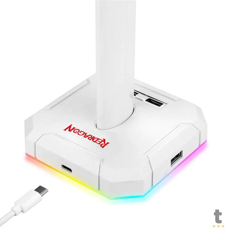 Suporte p/ Headset RGB Scepter Lunar White Redragon C/ 4 Portas Usb Branco - HA300-W