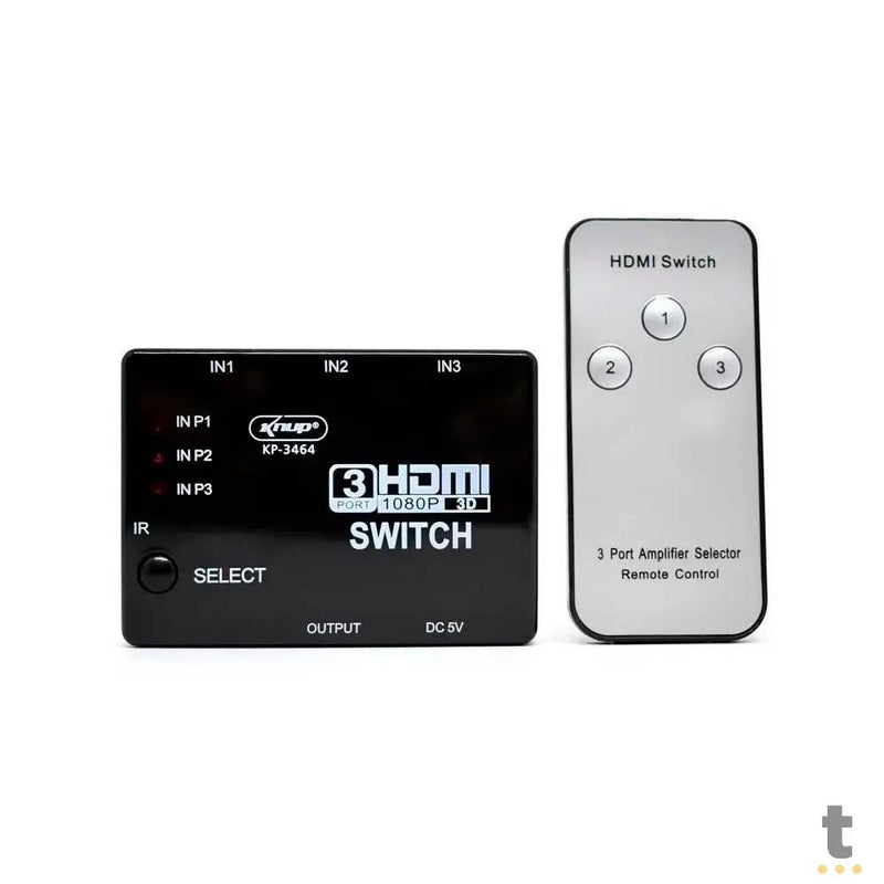 Switch Hdmi 3 Portas Knup 1080p - KP-3464 - Conecta Até 3 Aparelhos Em 1 Monitor