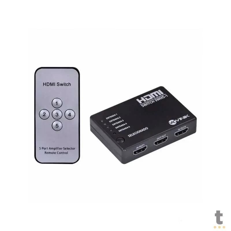 Switch Hdmi 5 Portas Vinik - Controle Remoto - Conecta Até 5 Aparelhos Em 1 Monitor