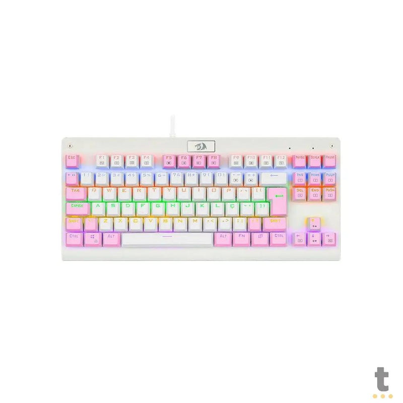 Teclado Gamer Mecânico Redragon Dark Avenger Rainbow RGB Branco e Rosa - K568WP-R (PT-BROWN)