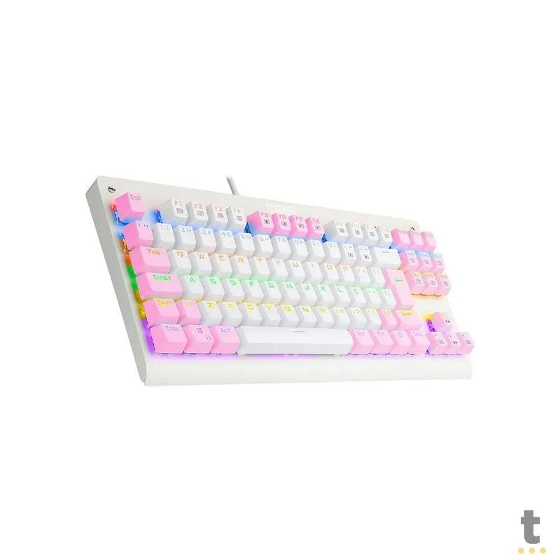 Teclado Gamer Mecânico Redragon Dark Avenger Rainbow RGB Branco e Rosa - K568WP-R (PT-BROWN)
