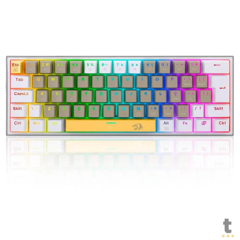 Teclado Gamer Mecânico Redragon Fizz Branco / Cinza / Amarelo RGB Switch Marrom - K617RGB-YL GY WT