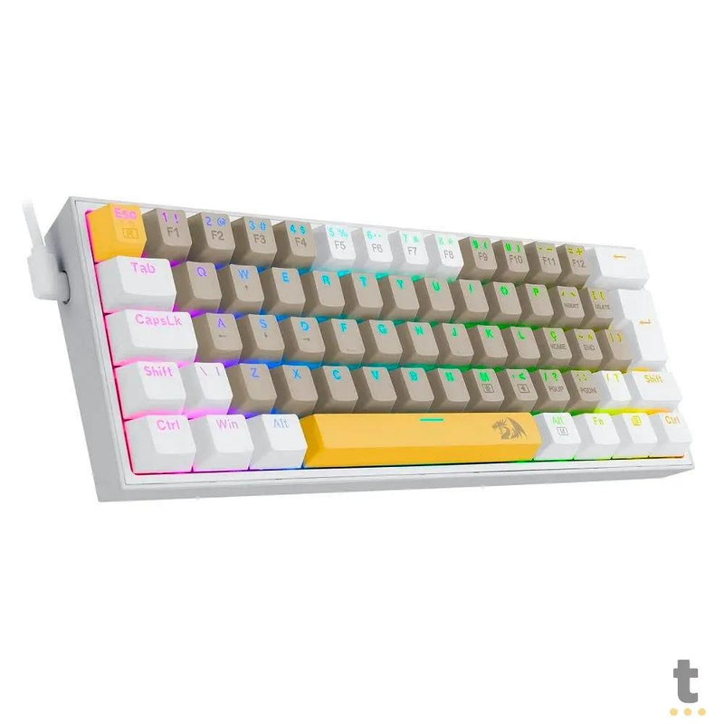 Teclado Gamer Mecânico Redragon Fizz Branco / Cinza / Amarelo RGB Switch Marrom - K617RGB-YL GY WT