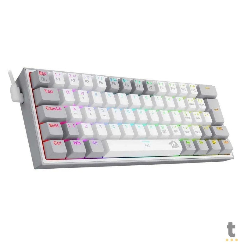 Teclado Gamer Mecanico Redragon Fizz RGB Branco Cinza Switch Azul - K617-RGB-W