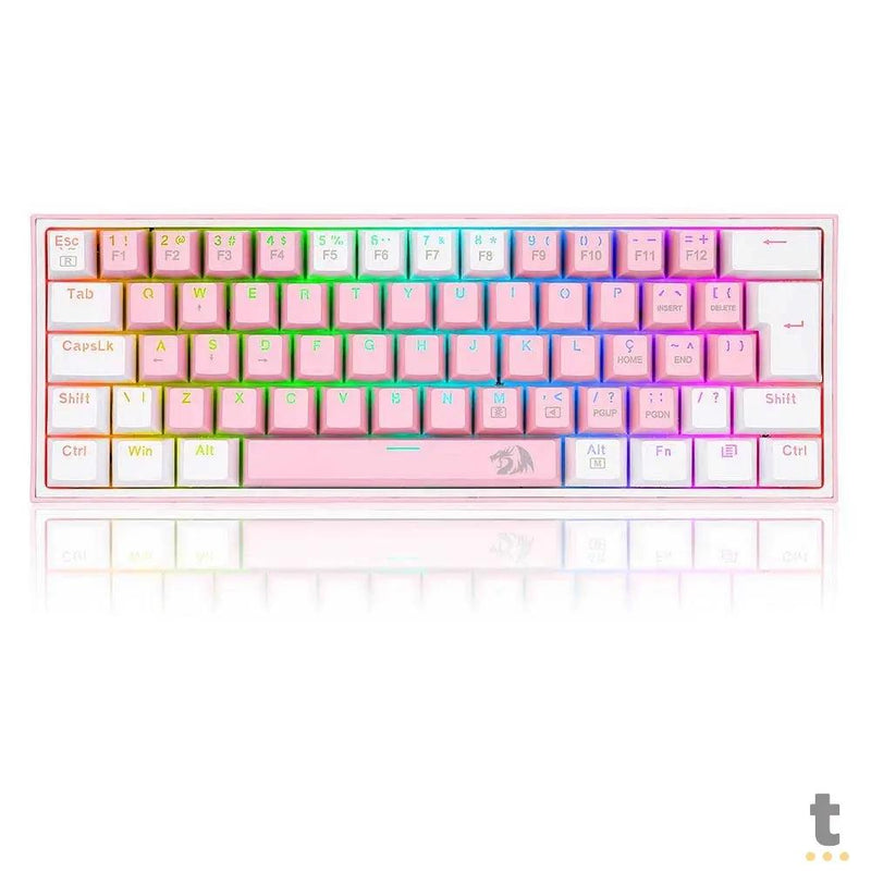 Teclado Gamer Mecanico Redragon Fizz RGB Branco Rosa/Branco Switch Azul - K617-RGB-W
