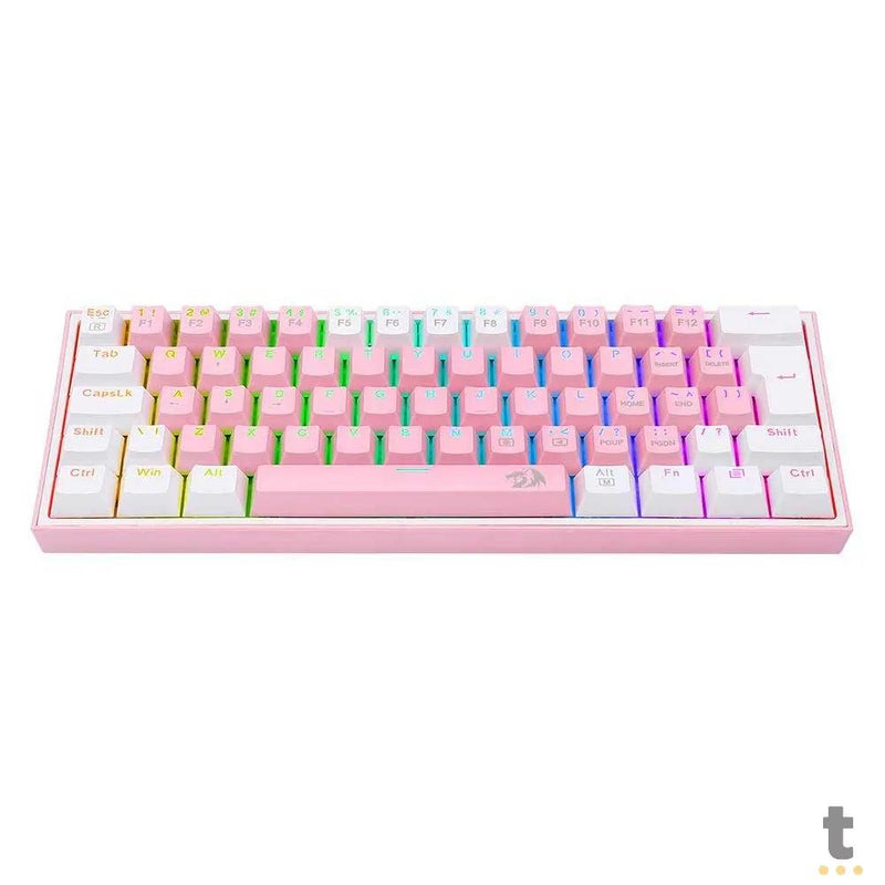 Teclado Gamer Mecanico Redragon Fizz RGB Branco Rosa/Branco Switch Azul - K617-RGB-W