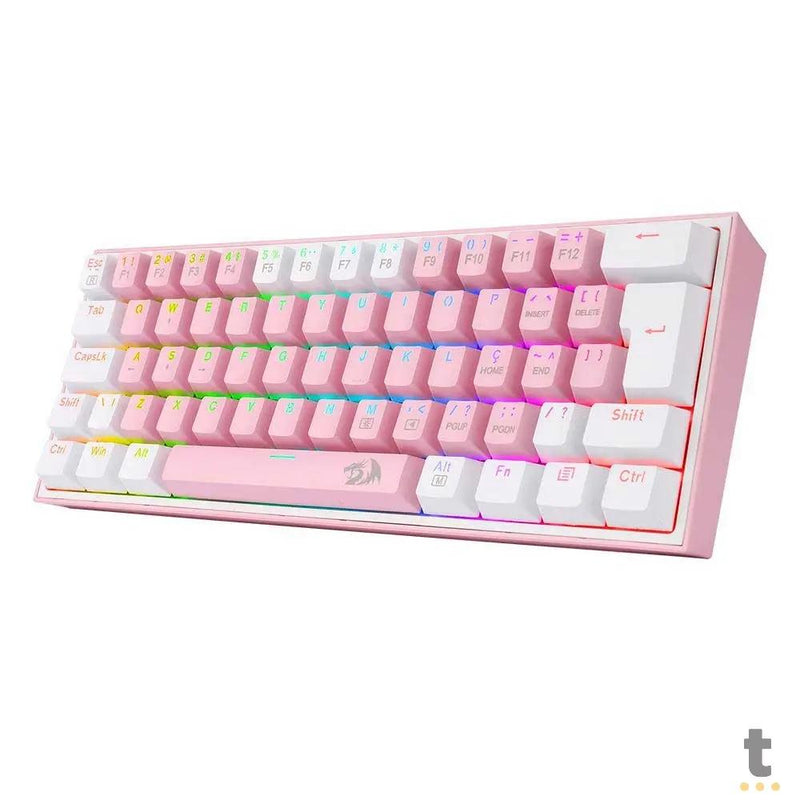 Teclado Gamer Mecanico Redragon Fizz RGB Branco Rosa/Branco Switch Azul - K617-RGB-W