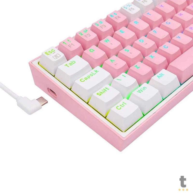 Teclado Gamer Mecanico Redragon Fizz RGB Branco Rosa/Branco Switch Azul - K617-RGB-W