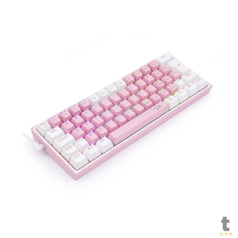Teclado Gamer Mecanico Redragon Fizz RGB Branco Rosa/Branco Switch Azul - K617-RGB-W