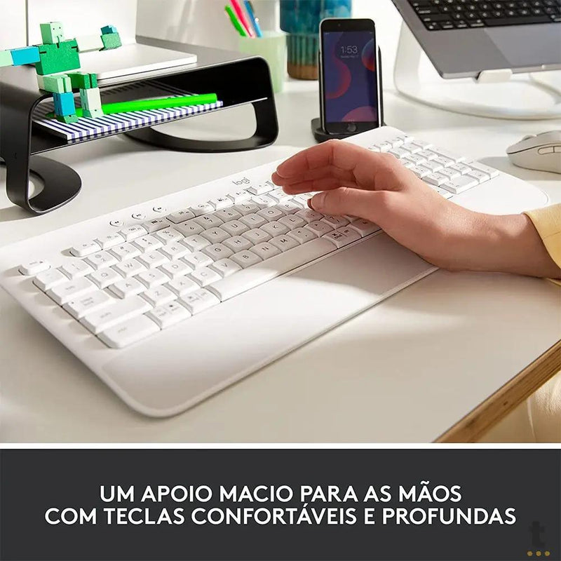 Teclado Sem Fio Logitech Signature K650 Branco C/ Apoio para as Maos - 920-010965